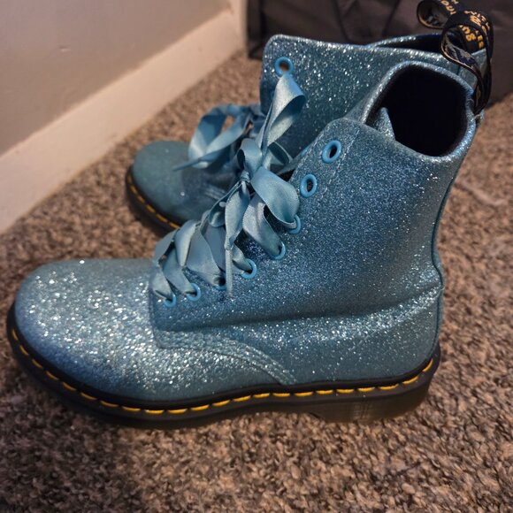 Dr. Martens 1460 Pascal Turquoise Fine Glitter Combat Boots - Picture 2 of 4